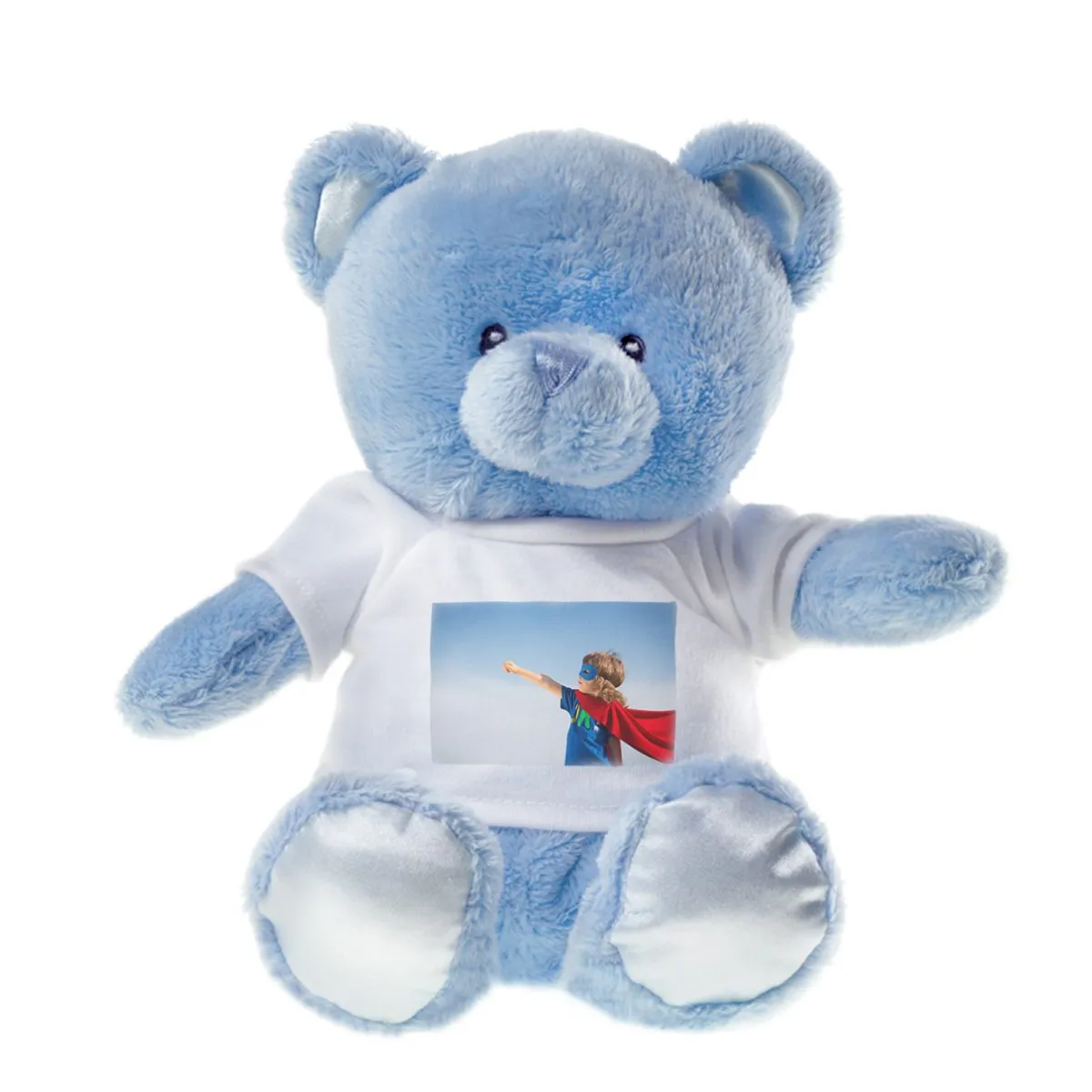 Teddy zur Geburt mit persönlichem Foto blau