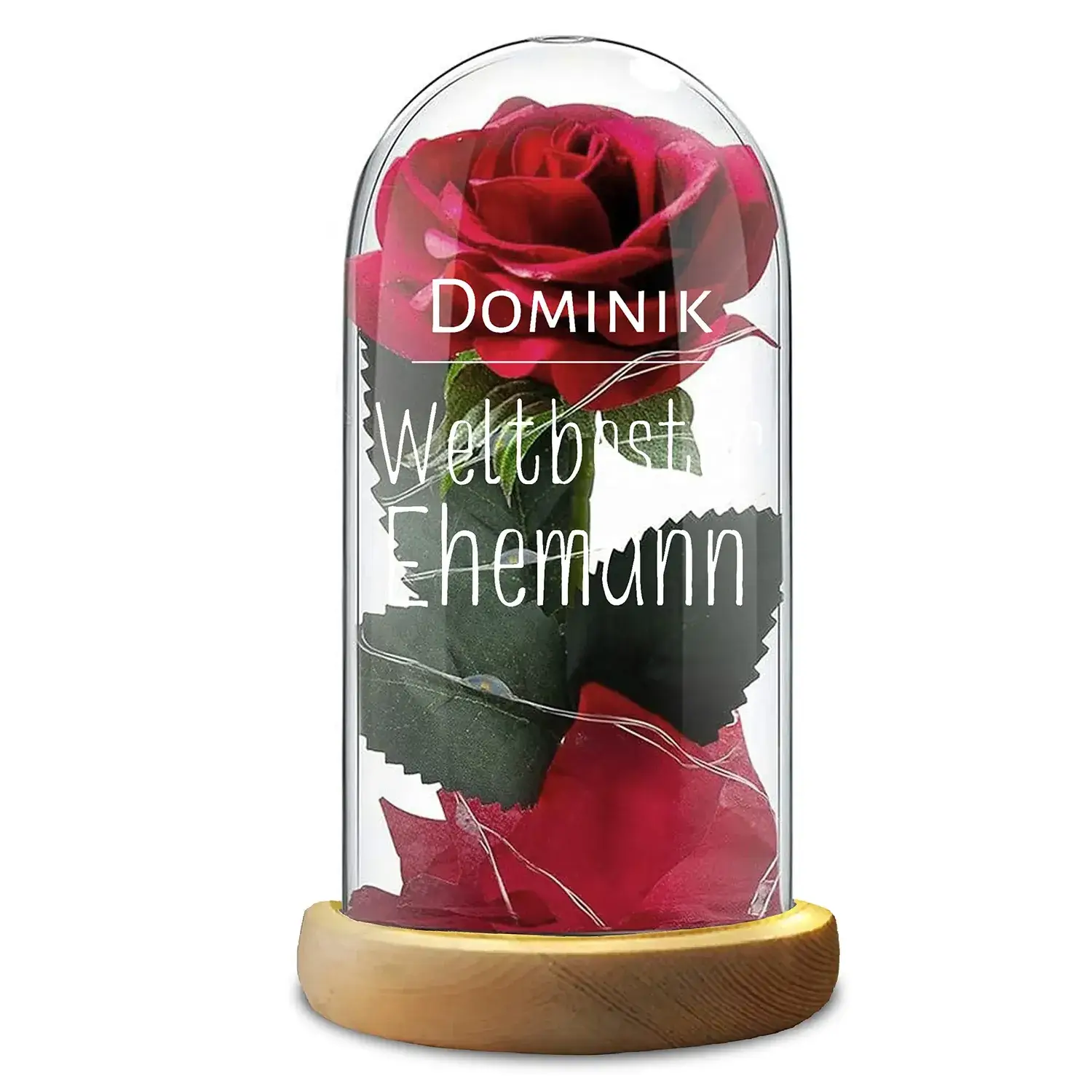 Rote Rose Glasdom Valentinstag Name Weltbester Ehemann