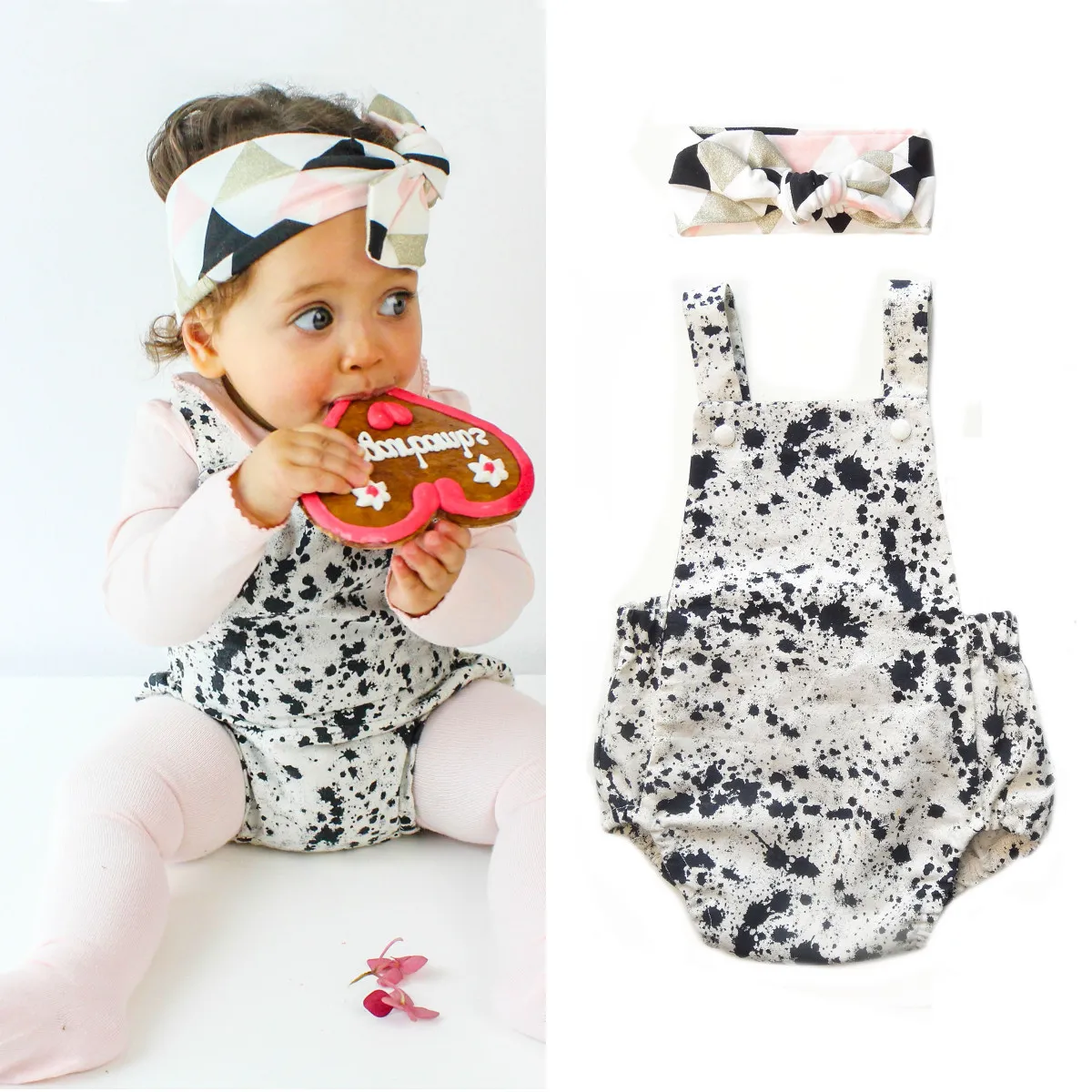 Baby-Geschenkset mit Body und Haarband - Black und White - 0-3 Monate